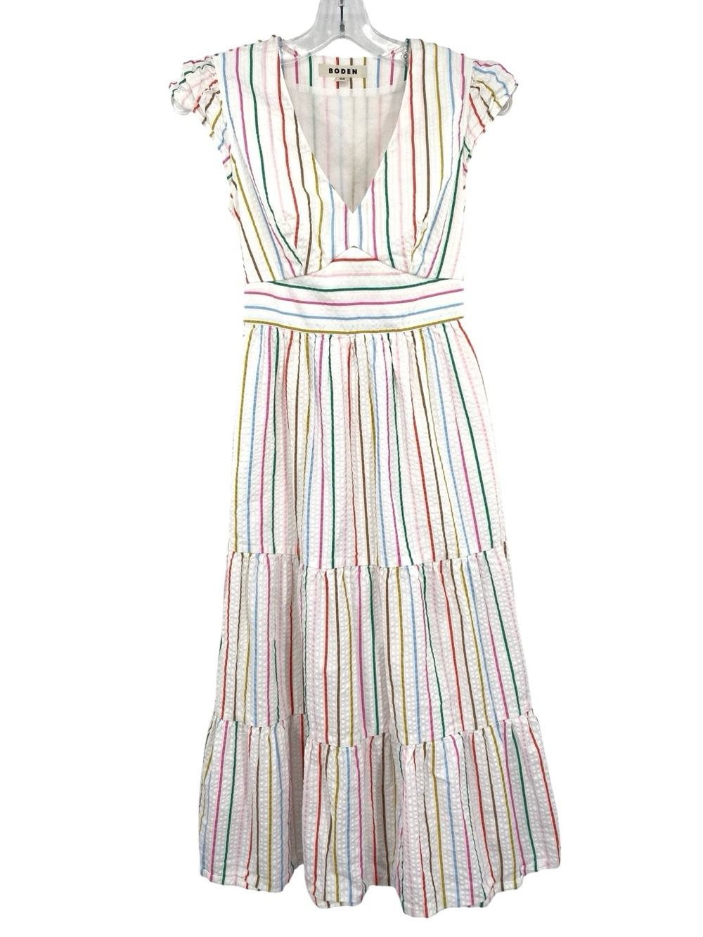 Boden May Cotton Midi Tea Dress Rainbow Stripe Size 2 Petite